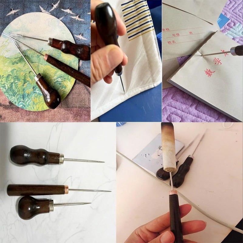 UtySty 3 Pack Scratch Awl Tool with Wooden Handle Gourd Shape Pin Punching for Leather Punch Hole Craft Repair Shoes Sewing Crochet DIY Handmade Stitch - Image 5